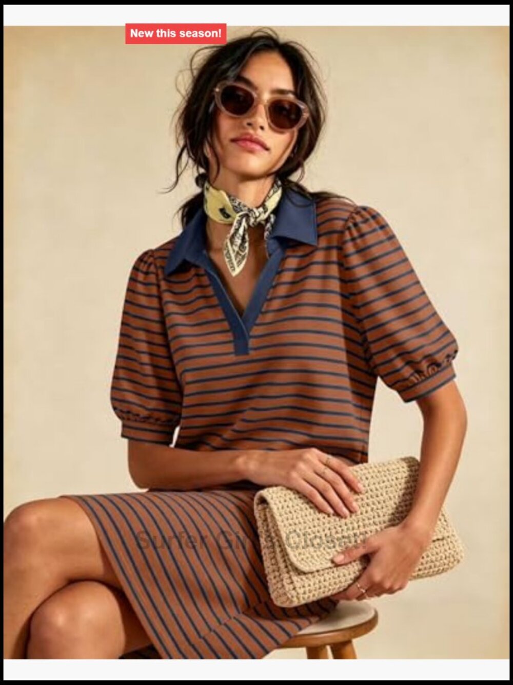 Striped V Neck Puff Short Sleeve A-Line Dress with Pockets - Picture 4 of 7
